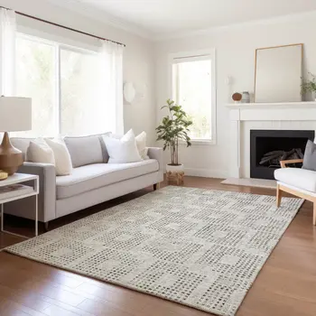 3' X 5' Beige And Chocolate Geometric Washable Indoor Outdoor Area Rug