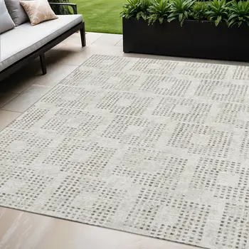 5' X 8' Beige And Chocolate Geometric Washable Indoor Outdoor Area Rug