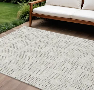 9' X 12' Beige And Chocolate Geometric Washable Indoor Outdoor Area Rug