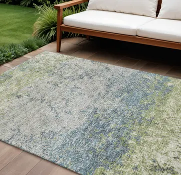 8' X 10' Green And Navy Blue Abstract Washable Indoor Outdoor Area Rug