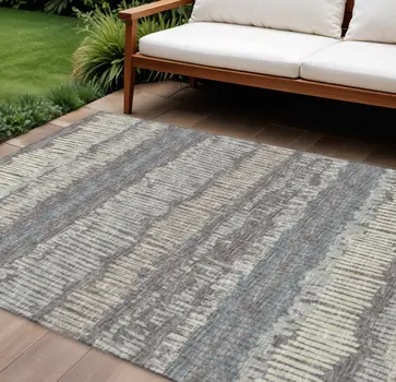10' X 14' Gray And Ivory Abstract Washable Indoor Outdoor Area Rug