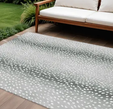 9' X 12' Gray And White Animal Print Washable Indoor Outdoor Area Rug