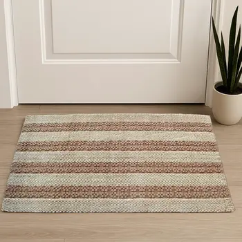 2' X 3' Beige And Brown Jute Striped Hand Woven Area Rug