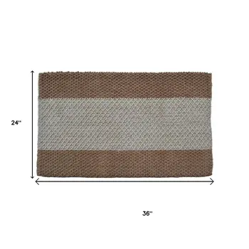 2' X 3' Brown And Beige  Jute Striped Hand Woven Area Rug