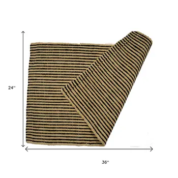 2' X 3' Black And Brown Jute Striped Hand Woven Area Rug