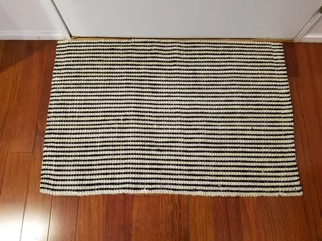 2' X 3' Black And Brown Jute Striped Hand Woven Area Rug