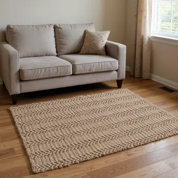 5' X 7' Beige And Brown Jute Abstract Hand Woven Area Rug