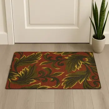 2' X 3' Brown And Green Jute Botanical Leaves Hand Woven Area Rug