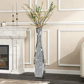 36" Silver Floor Vase