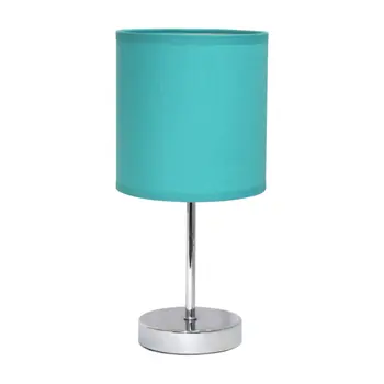 Set of Two 12" Silver Metal Table Lamp With Blue Drum Shade