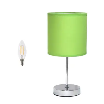 12" Silver Metal Table Lamp LED With Green Drum Shade