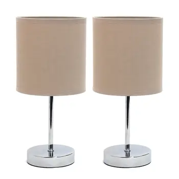 Set of Two 12" Silver Metal Table Lamp With Gray Drum Shade