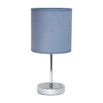 Set of Two 12" Silver Metal Table Lamp With Purple Drum Shade