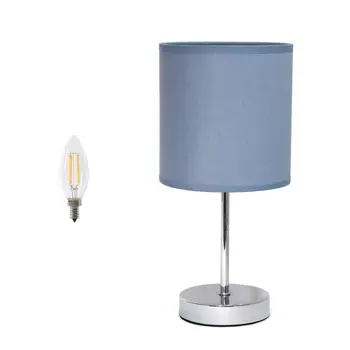 12" Silver Metal Table Lamp LED With Purple Drum Shade