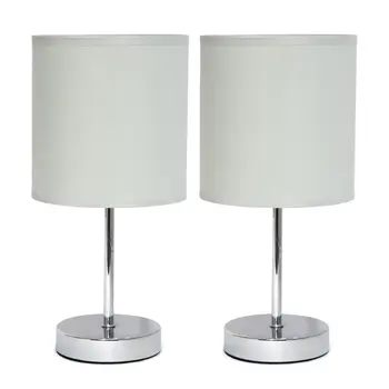 Set of Two 12" Silver Metal Table Lamp With Slate Gray Drum Shade