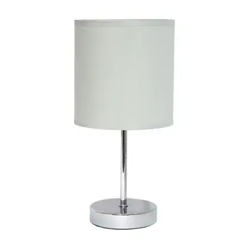 Set of Two 12" Silver Metal Table Lamp With Slate Gray Drum Shade
