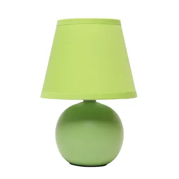 9" Green Ceramic Round Table Lamp With Green Drum Shade