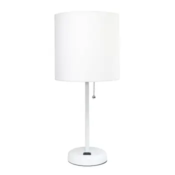20" White Metal Table Lamp With White Drum Shade