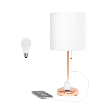 20" Rose Gold Metal Table Lamp LED With White Drum Shade