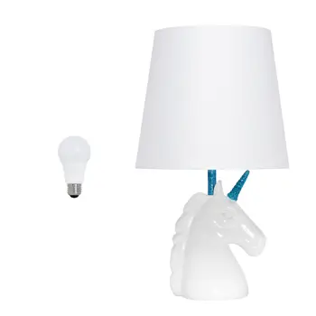 16" White And Blue Novelty Table Lamp LED With White Drum Shade