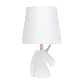 16" White And Pink Novelty Table Lamp With White Drum Shade