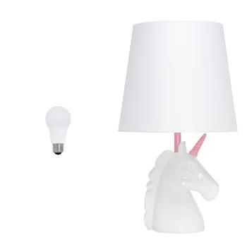 16" White And Pink Novelty Table Lamp LED With White Drum Shade