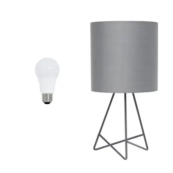 14" Gray Metal Tripod Table Lamp LED With Gray Drum Shade