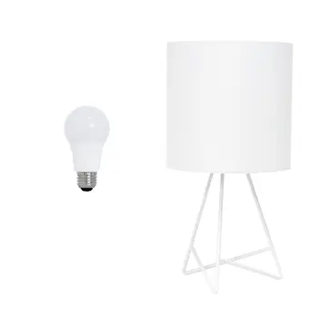 14" White Metal Tripod Table Lamp LED With White Drum Shade