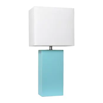 21" Aqua Faux Leather Table Lamp LED With White Shade