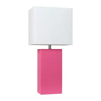 21" Hot Pink Faux Leather Table Lamp LED With White Shade