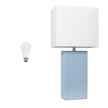 21" Periwinkle Faux Leather Table Lamp LED With White Shade