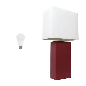 21" Red Faux Leather Table Lamp LED With White Shade