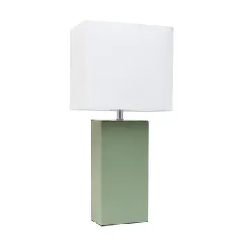 21" Sage Faux Leather Table Lamp With White Shade