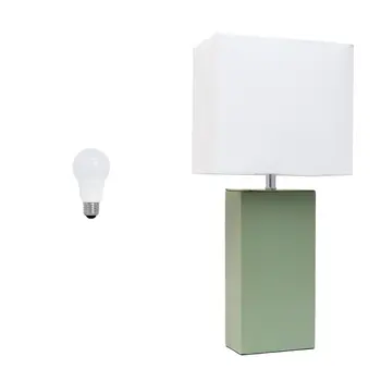21" Sage Faux Leather Table Lamp LED With White Shade
