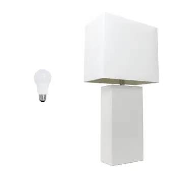 21" White Faux Leather Table Lamp LED With White Shade