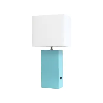 21" Aqua Faux Leather USB Table Lamp LED With White Shade