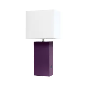 21" Eggplant Faux Leather USB Table Lamp LED With White Shade
