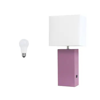 21" Purple Faux Leather USB Table Lamp LED With White Shade