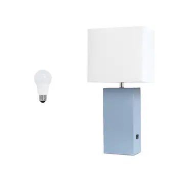 21" Periwinkle Faux Leather USB Table Lamp LED With White Shade