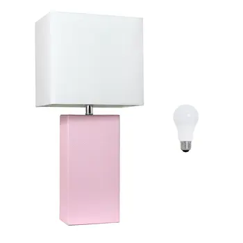 21" Blush Faux Leather Table Lamp LED With White Shade