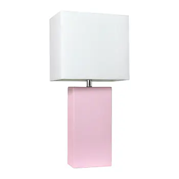 21" Blush Faux Leather Table Lamp LED With White Shade