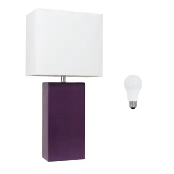 21" Eggplant Faux Leather Table Lamp LED With White Shade