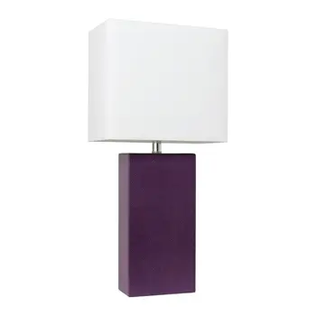 21" Eggplant Faux Leather Table Lamp LED With White Shade