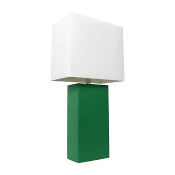 21" Green Faux Leather Table Lamp LED With White Shade