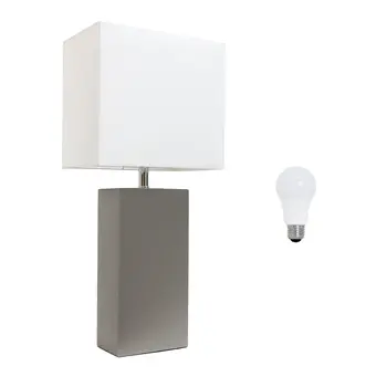 21" Gray Faux Leather Table Lamp LED With White Shade