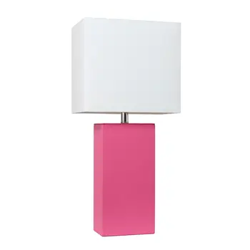 21" Hot Pink Faux Leather Table Lamp With White Shade