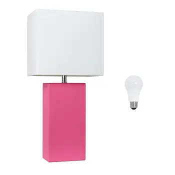21" Hot Pink Faux Leather Table Lamp LED With White Shade