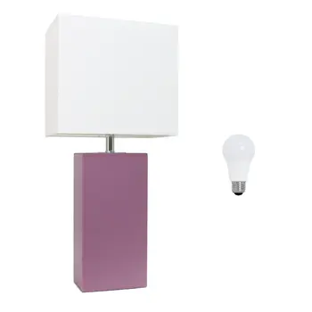 21" Purple Faux Leather Table Lamp LED With White Shade