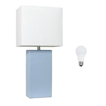 21" Periwinkle Faux Leather Table Lamp LED With White Shade