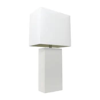 21" White Faux Leather Table Lamp LED With White Shade